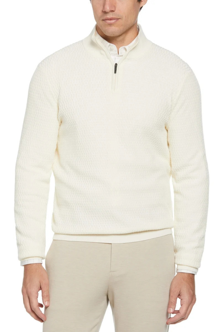 Perry Ellis Cream Ribbed Textured Qtr Zip Pullover/26579
